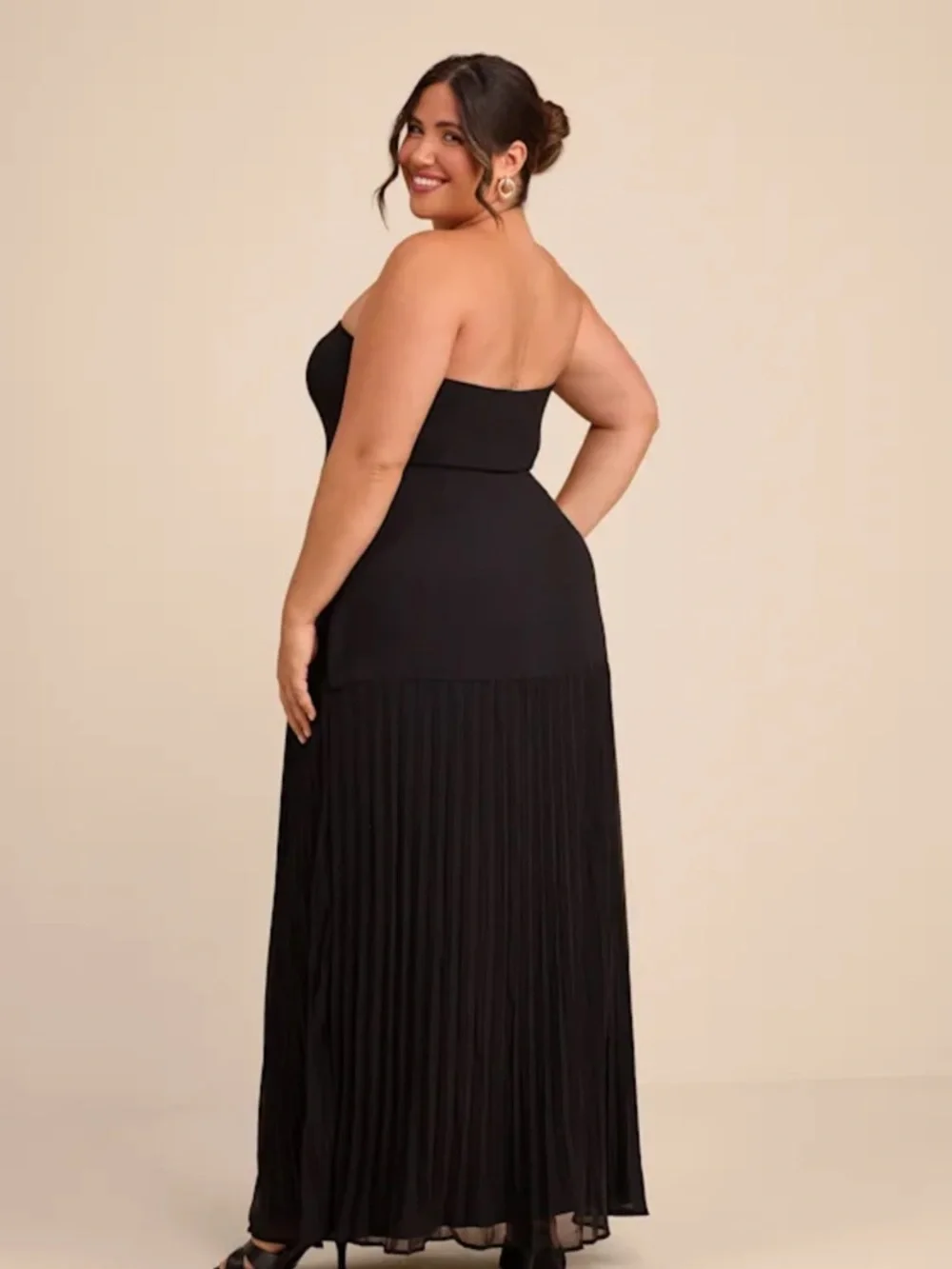 NWT Lulus Celebratory Aesthetic Black Pleated Strapless Maxi Dress - Picture 7 of 11